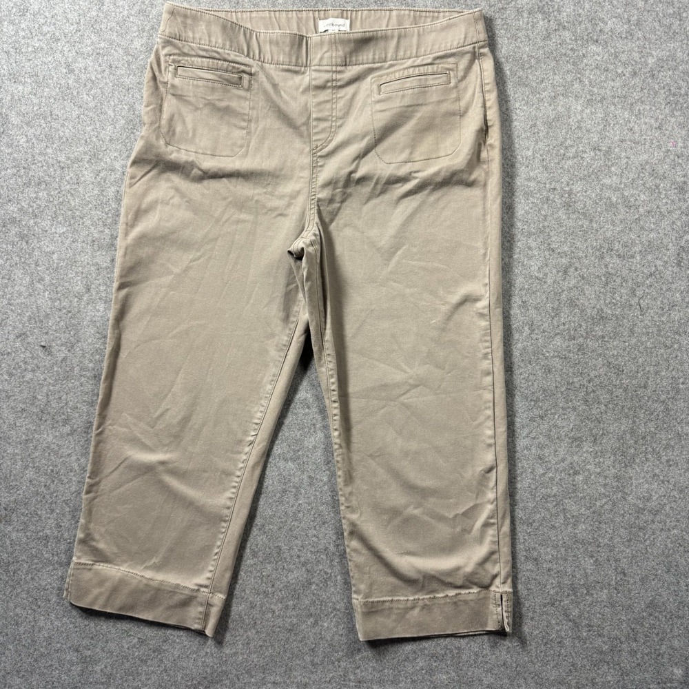 Westbound Womens Pull On Cropped Pants 10 Tan Khaki Stretch Comfort